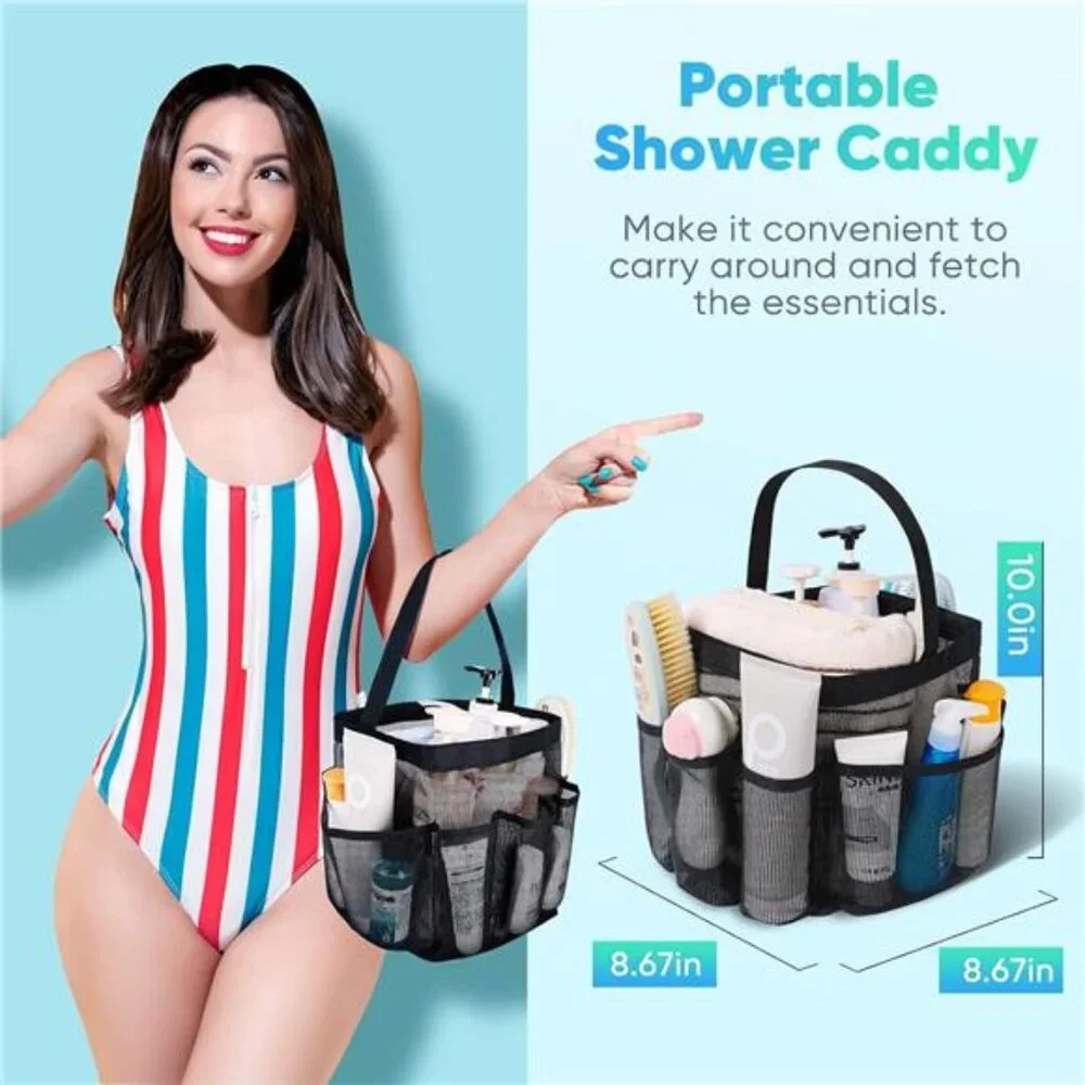 Mesh Shower Caddy Portable for College Dorm Room Essentials 8-Pocket Shower Bag